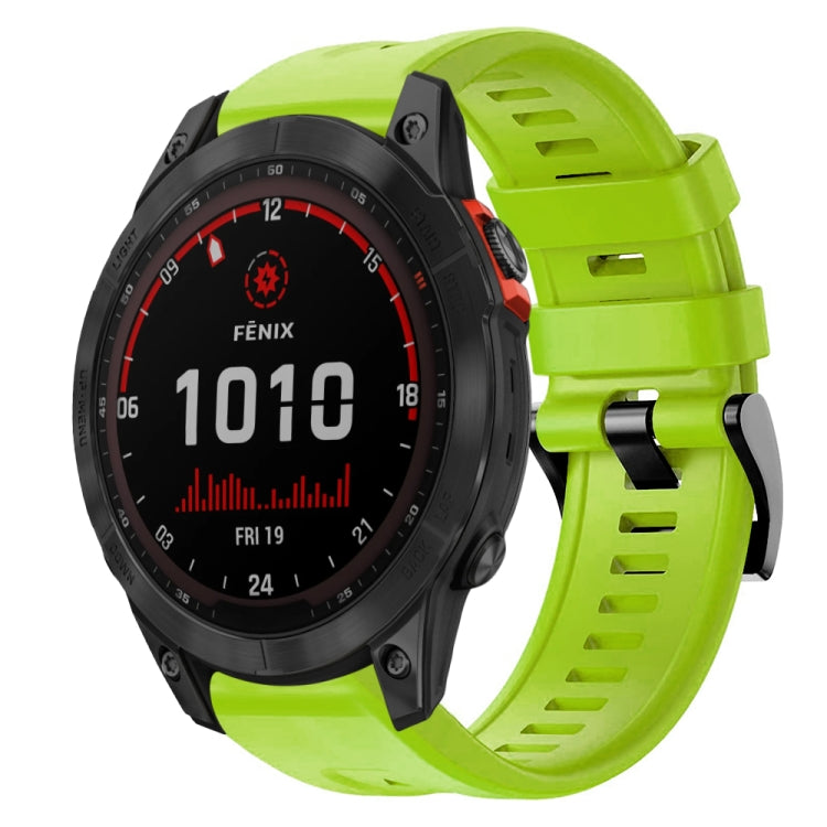 For Garmin Fenix 7 Solar Metal Buckle Solid Color Silicone Watch Band