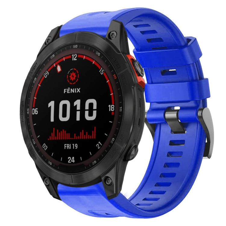 For Garmin Fenix 7 Solar Metal Buckle Solid Color Silicone Watch Band