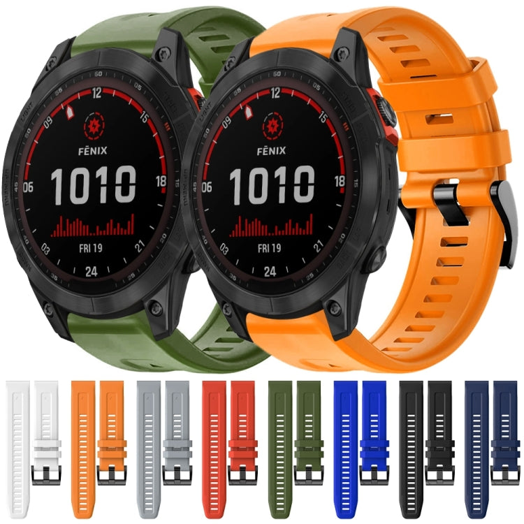 For Garmin Fenix 7 Solar Metal Buckle Solid Color Silicone Watch Band