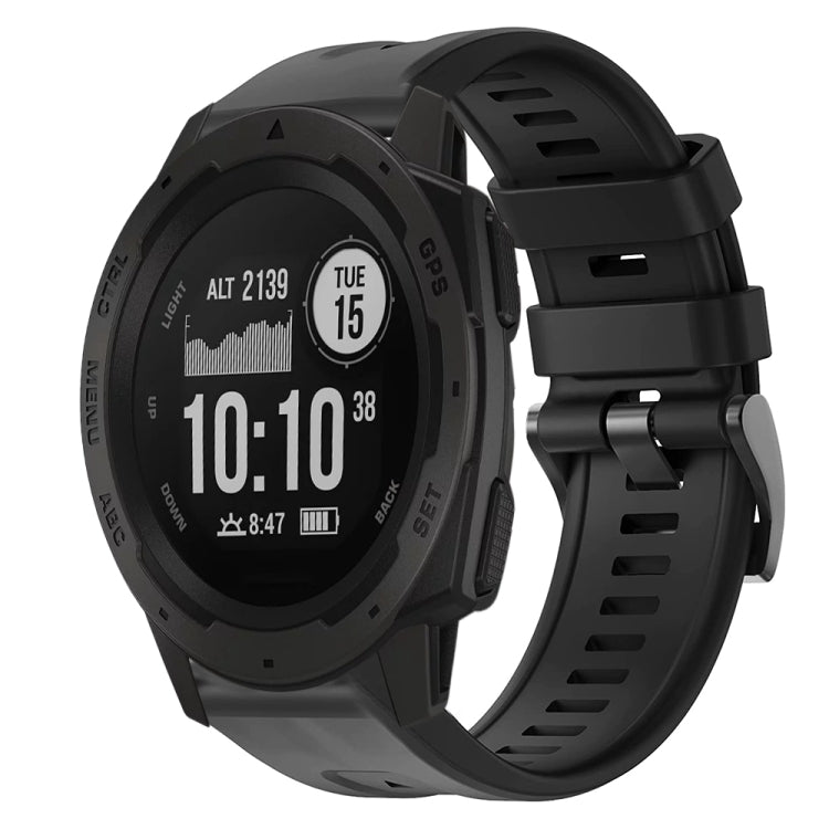 For  Garmin Instinct Metal Buckle Solid Color Silicone Watch Band