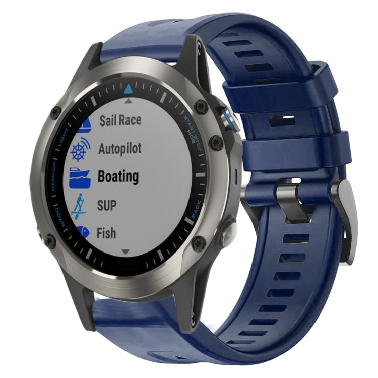 For Garmin Quatix 5 Sapphire Metal Buckle Solid Color Silicone Watch Band