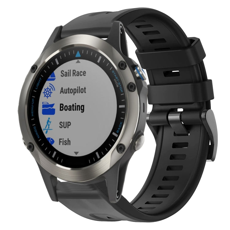 For Garmin Quatix 5 Sapphire Metal Buckle Solid Color Silicone Watch Band