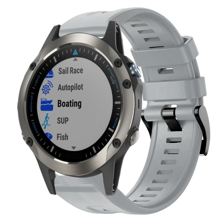 For Garmin Quatix 5 Sapphire Metal Buckle Solid Color Silicone Watch Band