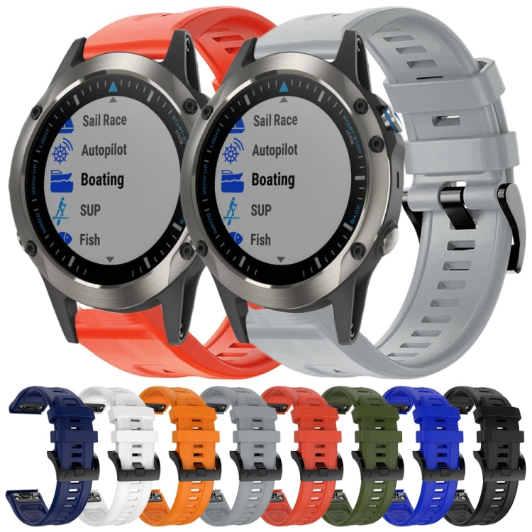 For Garmin Quatix 5 Sapphire Metal Buckle Solid Color Silicone Watch Band