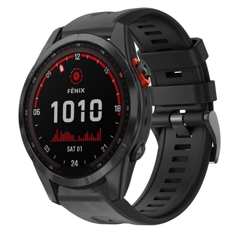 For Garmin Fenix 7S Solar Metal Buckle Solid Color Silicone Watch Band