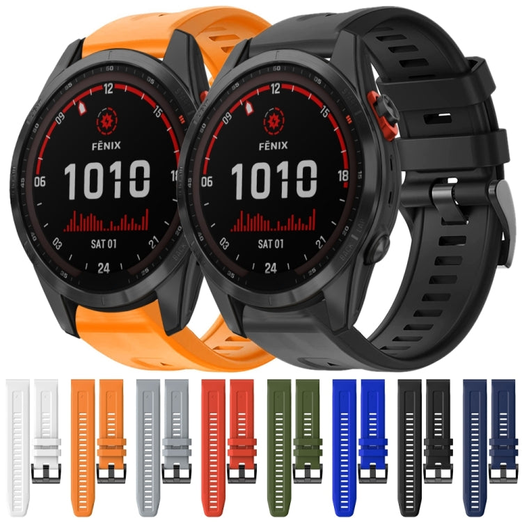 For Garmin Fenix 7S Solar Metal Buckle Solid Color Silicone Watch Band