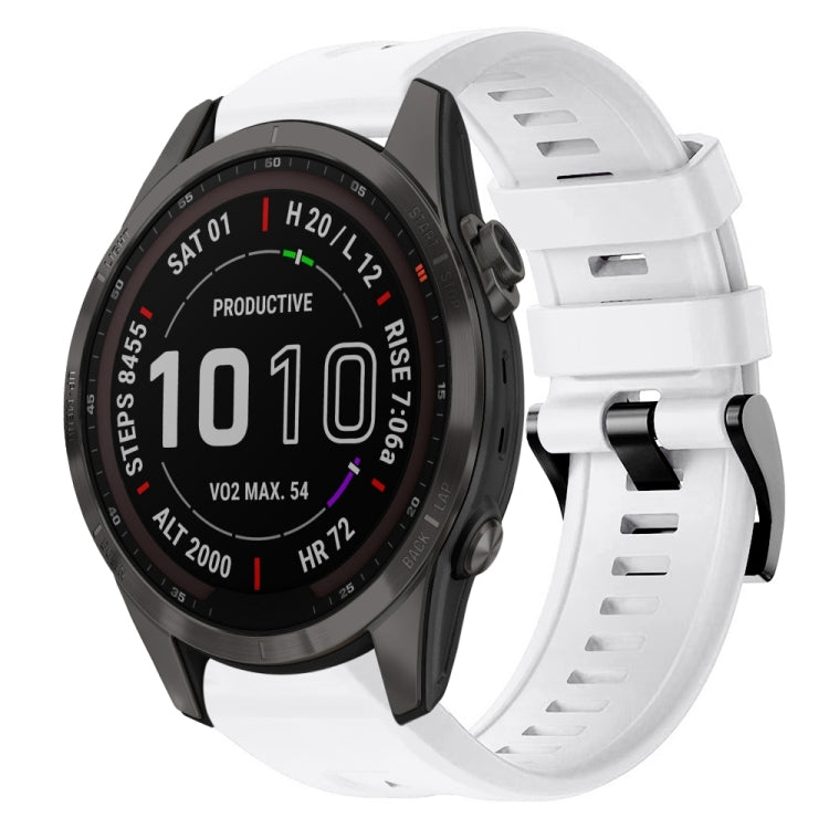 For Garmin Fenix 7S Sapphire Solar Metal Buckle Solid Color Silicone Watch Band