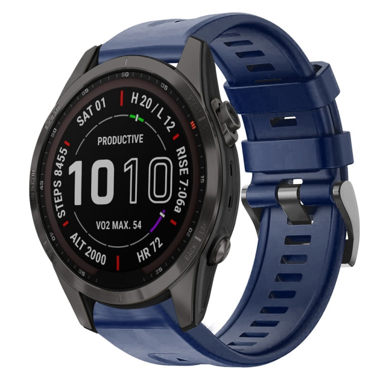 For Garmin Fenix 7S Sapphire Solar Metal Buckle Solid Color Silicone Watch Band