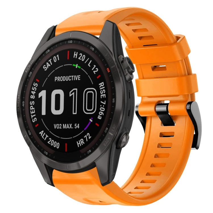 For Garmin Fenix 7S Sapphire Solar Metal Buckle Solid Color Silicone Watch Band