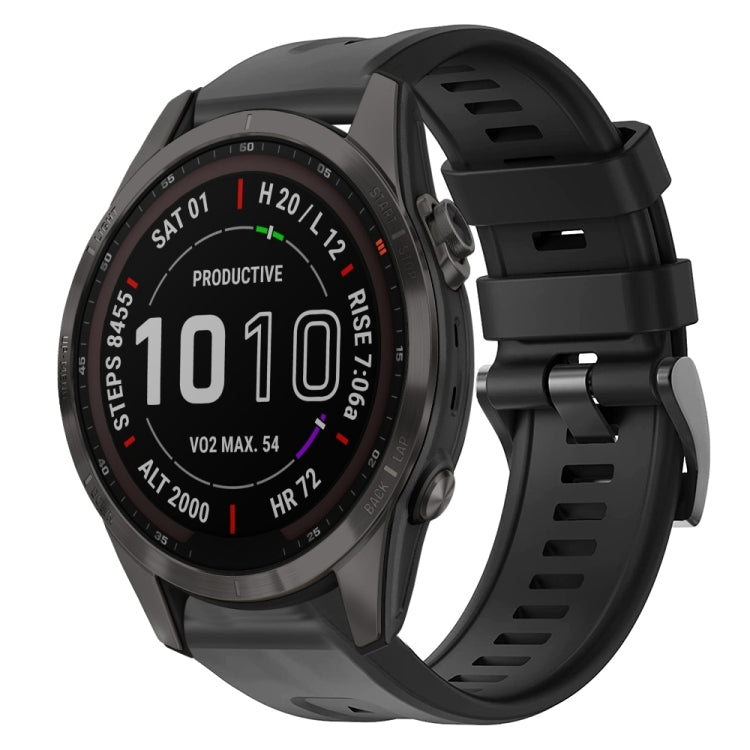 For Garmin Fenix 7S Sapphire Solar Metal Buckle Solid Color Silicone Watch Band