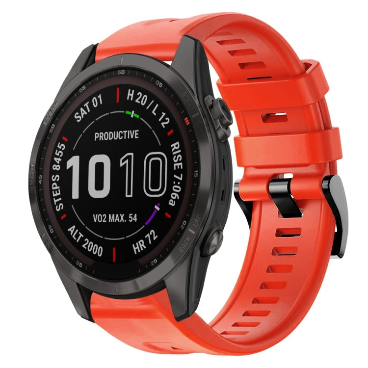 For Garmin Fenix 7S Sapphire Solar Metal Buckle Solid Color Silicone Watch Band