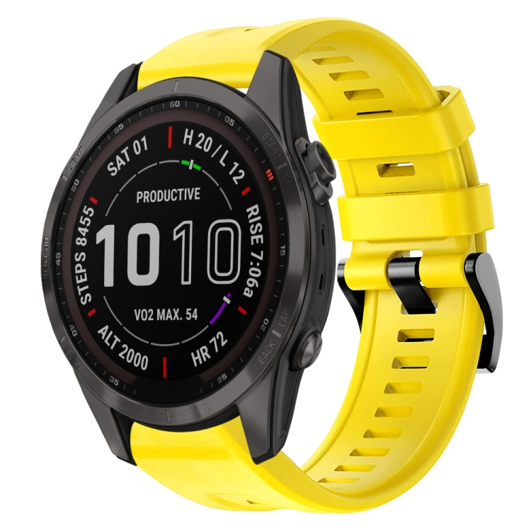 For Garmin Fenix 7S Sapphire Solar Metal Buckle Solid Color Silicone Watch Band