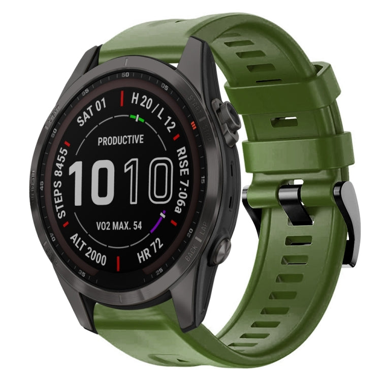 For Garmin Fenix 7S Sapphire Solar Metal Buckle Solid Color Silicone Watch Band