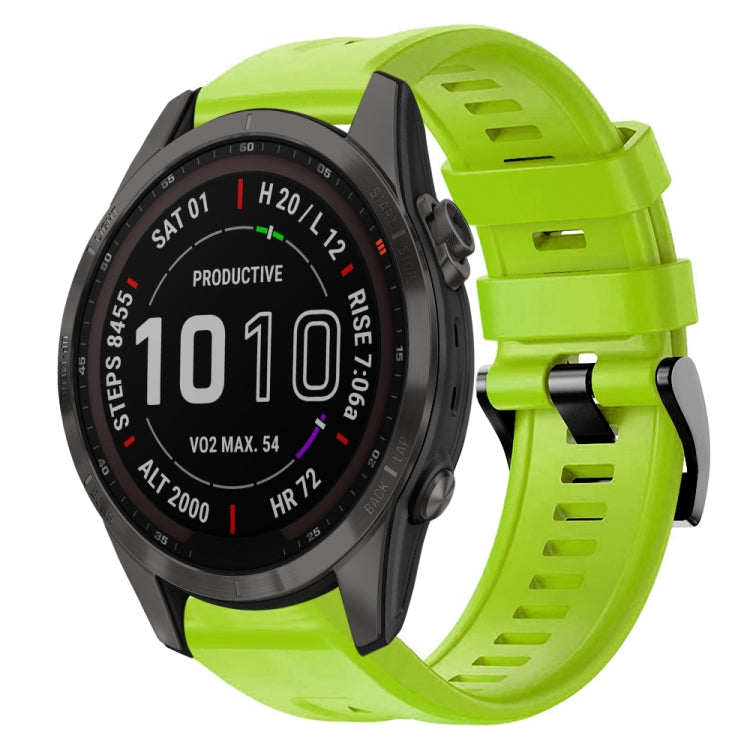 For Garmin Fenix 7S Sapphire Solar Metal Buckle Solid Color Silicone Watch Band