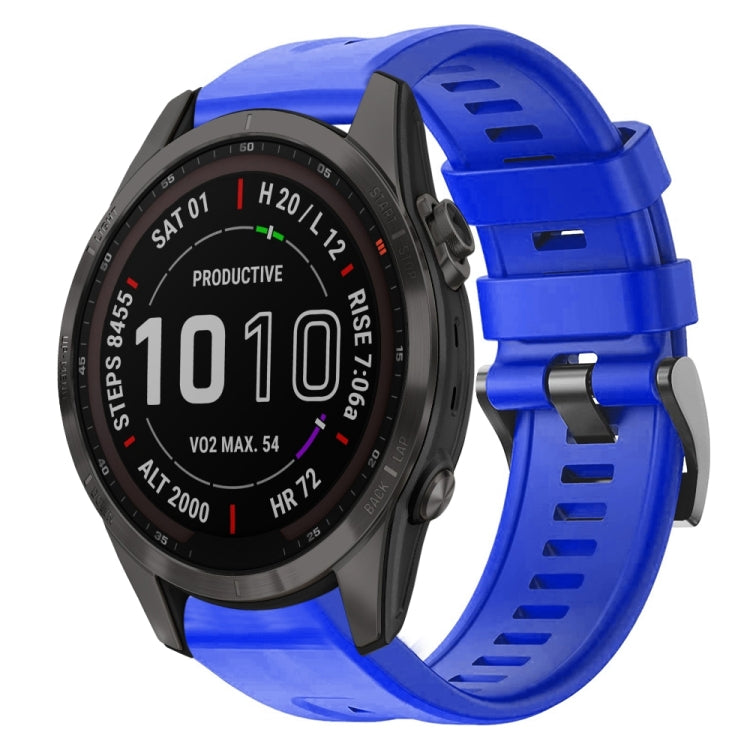 For Garmin Fenix 7S Sapphire Solar Metal Buckle Solid Color Silicone Watch Band