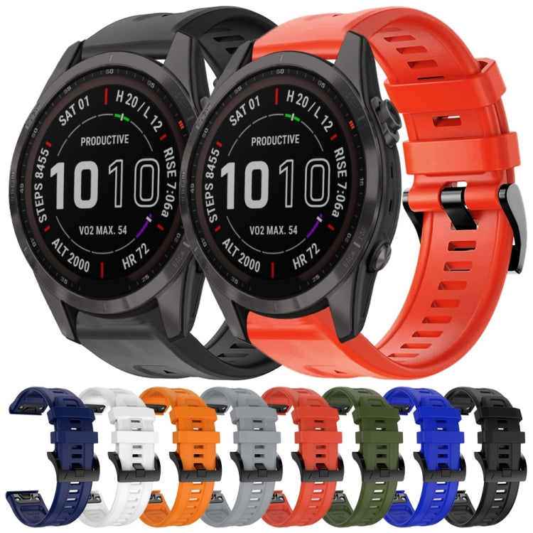For Garmin Fenix 7S Sapphire Solar Metal Buckle Solid Color Silicone Watch Band
