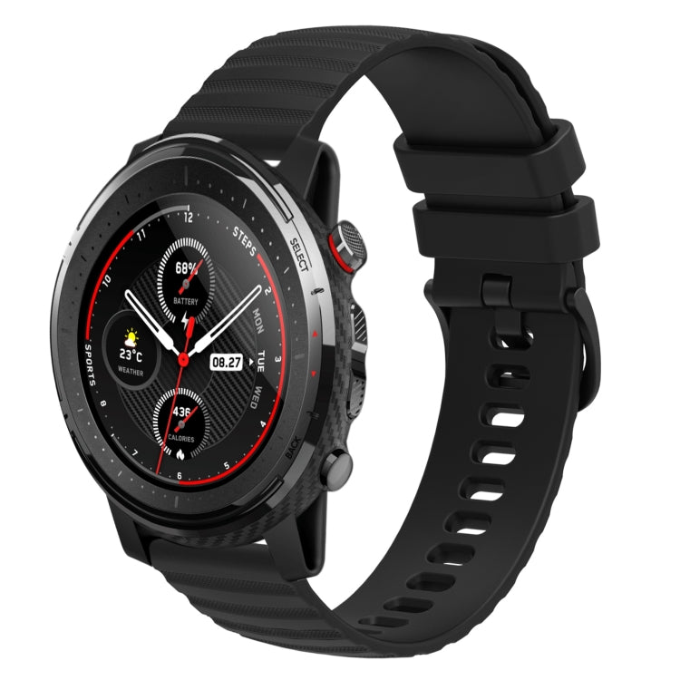 For Amazfit 3 Stratos 22mm Wavy Dotted Solid-Color Silicone Watch Band