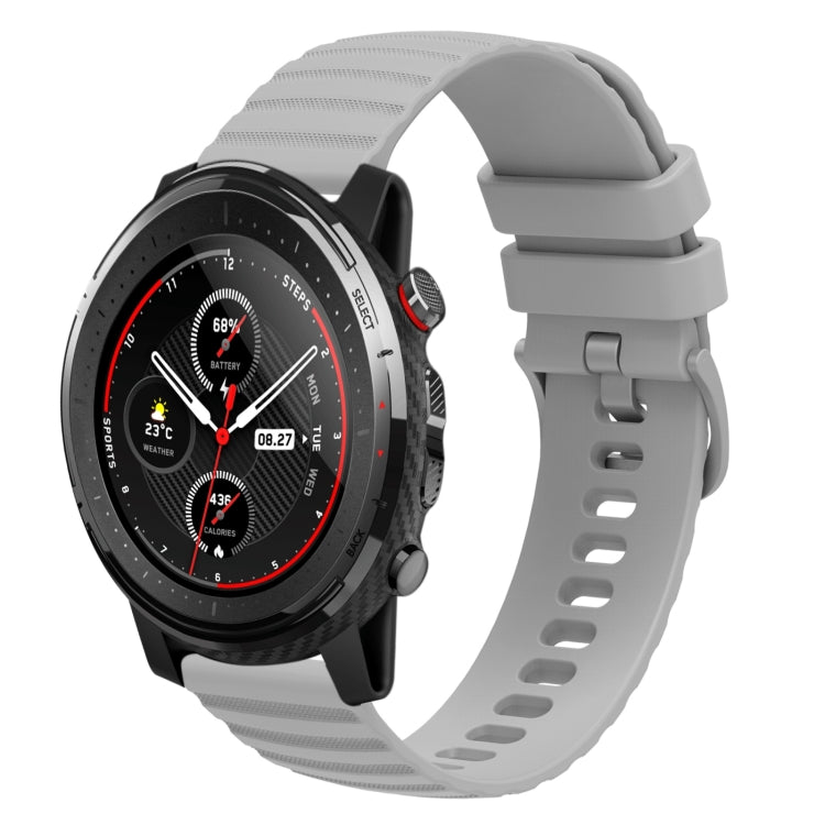 For Amazfit 3 Stratos 22mm Wavy Dotted Solid-Color Silicone Watch Band