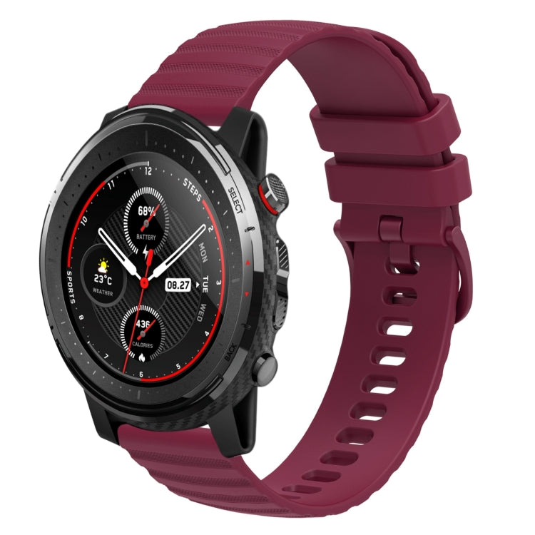 For Amazfit 3 Stratos 22mm Wavy Dotted Solid-Color Silicone Watch Band