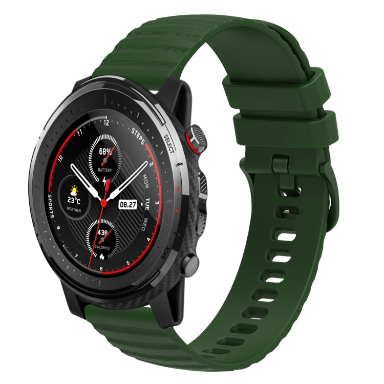 For Amazfit 3 Stratos 22mm Wavy Dotted Solid-Color Silicone Watch Band