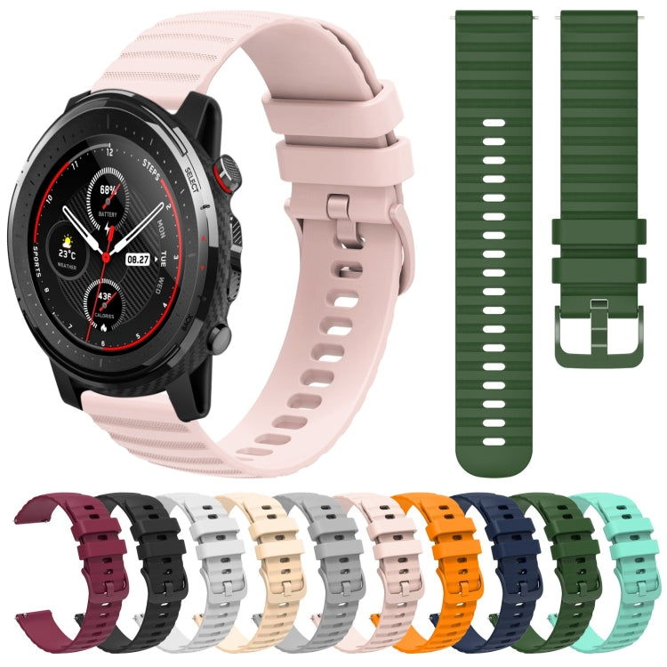 For Amazfit 3 Stratos 22mm Wavy Dotted Solid-Color Silicone Watch Band
