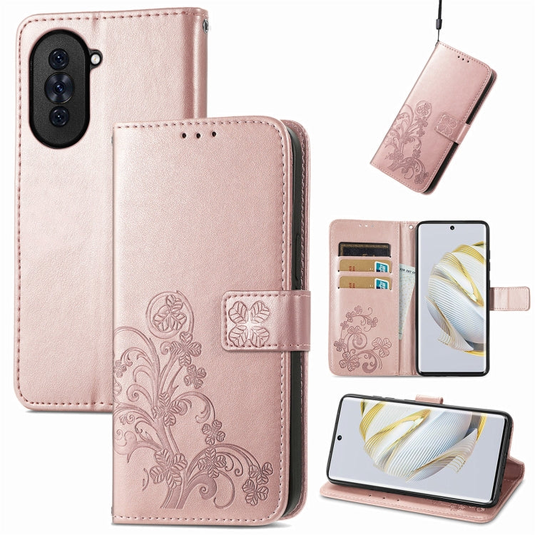 For Huawei Nova 10 Four-leaf Clasp Embossed Buckle Leather Phone Case
