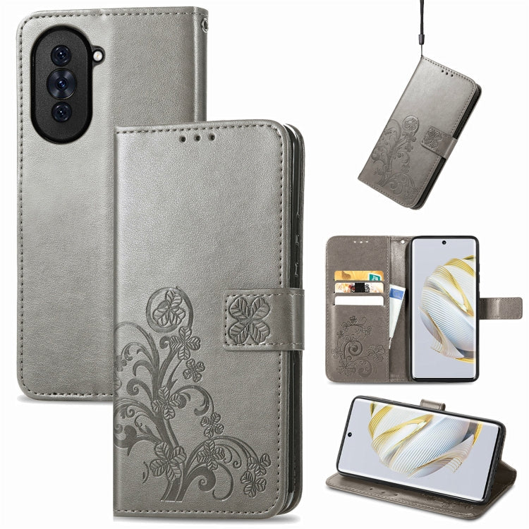 For Huawei Nova 10 Four-leaf Clasp Embossed Buckle Leather Phone Case