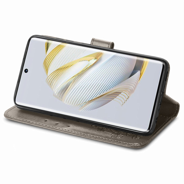 For Huawei Nova 10 Four-leaf Clasp Embossed Buckle Leather Phone Case