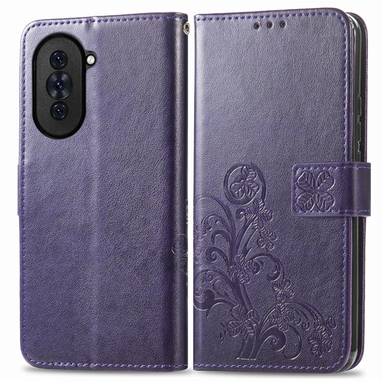 For Huawei Nova 10 Four-leaf Clasp Embossed Buckle Leather Phone Case