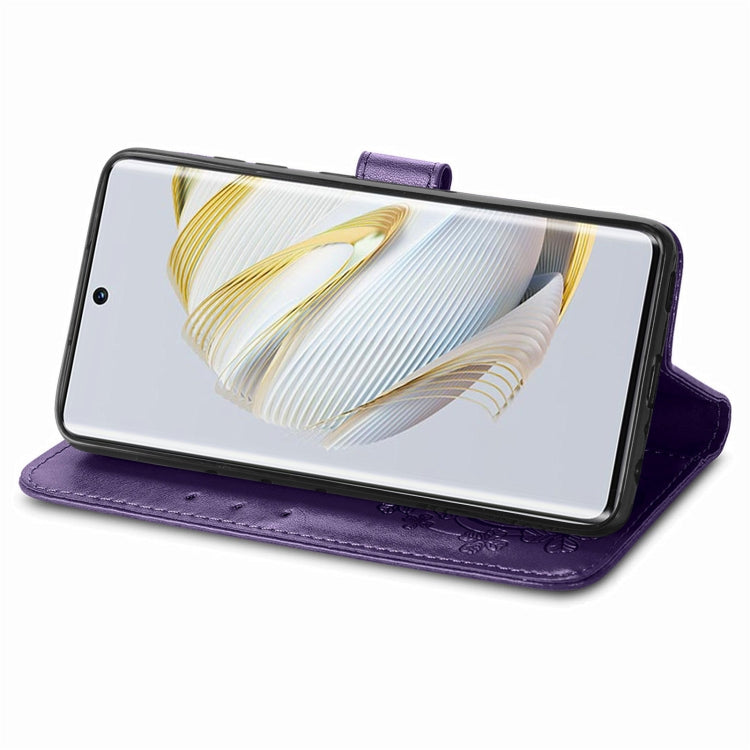 For Huawei Nova 10 Four-leaf Clasp Embossed Buckle Leather Phone Case