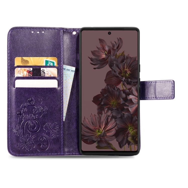 For Google Pixel 7 Four-leaf Clasp Embossed Buckle Leather Phone Case