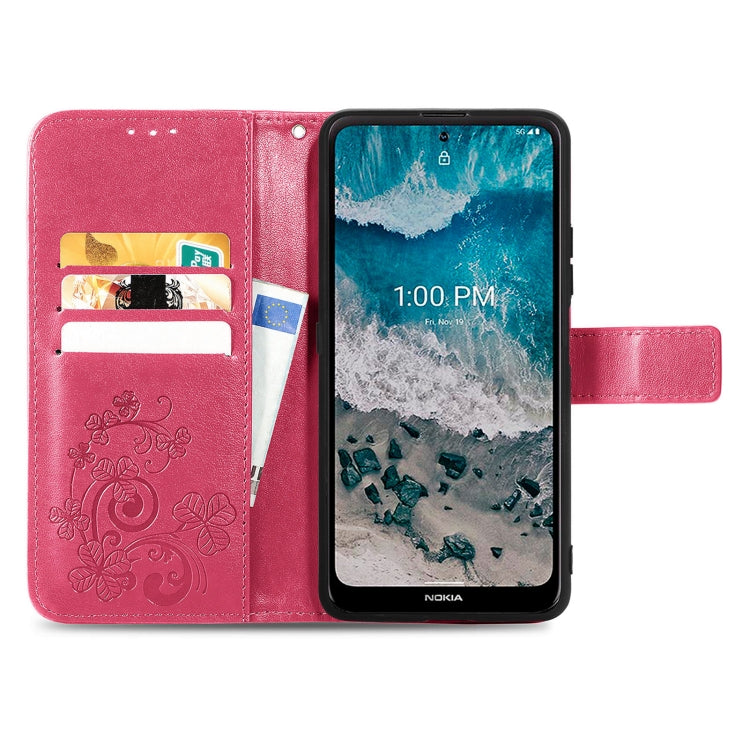 For Nokia X100 5G Four-leaf Clasp Embossed Buckle Leather Phone Case