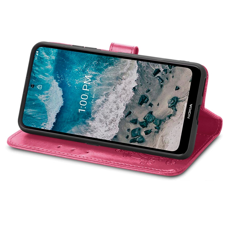 For Nokia X100 5G Four-leaf Clasp Embossed Buckle Leather Phone Case