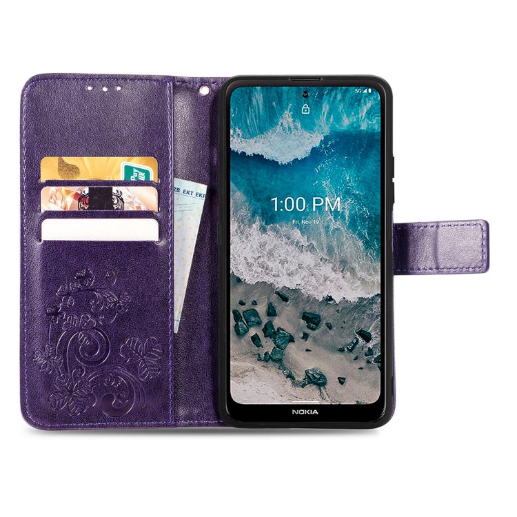 For Nokia X100 5G Four-leaf Clasp Embossed Buckle Leather Phone Case