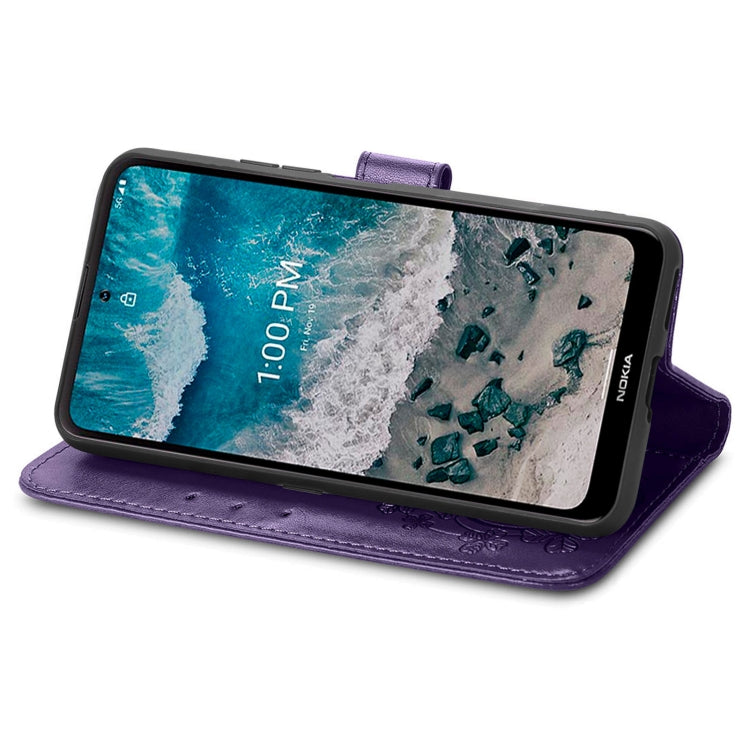 For Nokia X100 5G Four-leaf Clasp Embossed Buckle Leather Phone Case