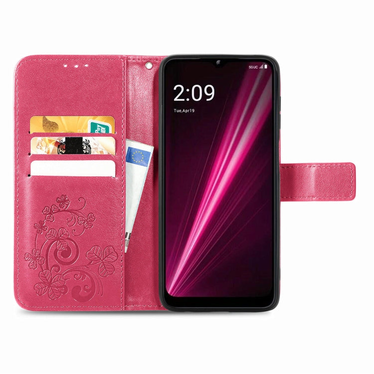 For T-Mobile REVVL 6 5G Four-leaf Clasp Embossed Buckle Leather Phone Case