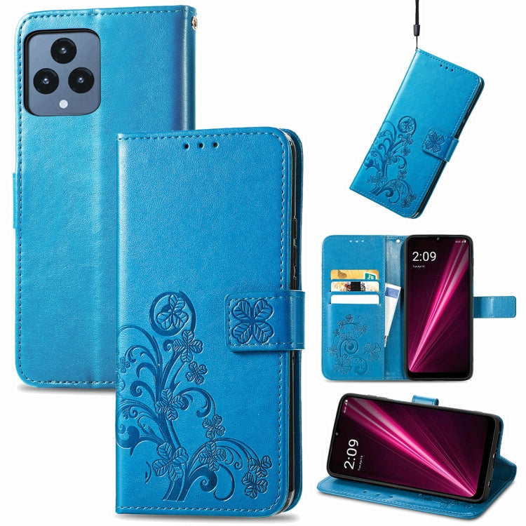 For T-Mobile REVVL 6 5G Four-leaf Clasp Embossed Buckle Leather Phone Case