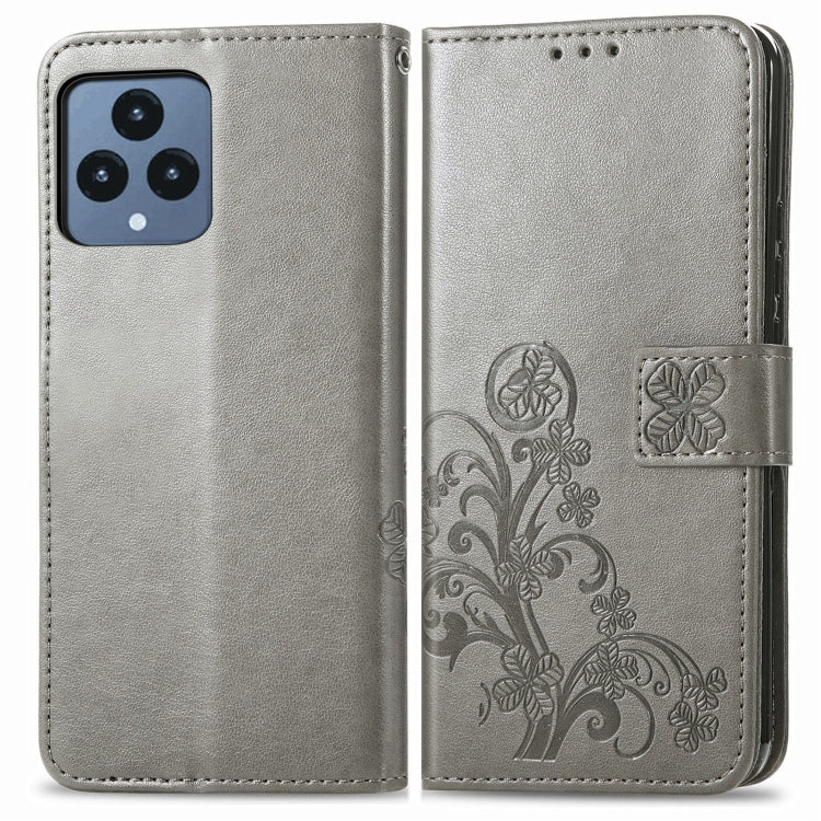 For T-Mobile REVVL 6 5G Four-leaf Clasp Embossed Buckle Leather Phone Case