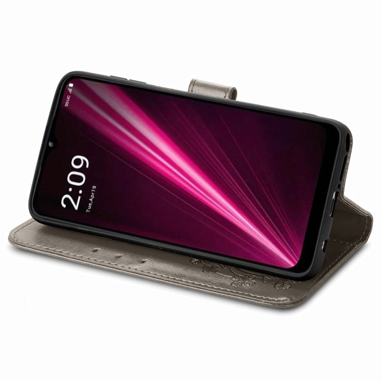 For T-Mobile REVVL 6 5G Four-leaf Clasp Embossed Buckle Leather Phone Case