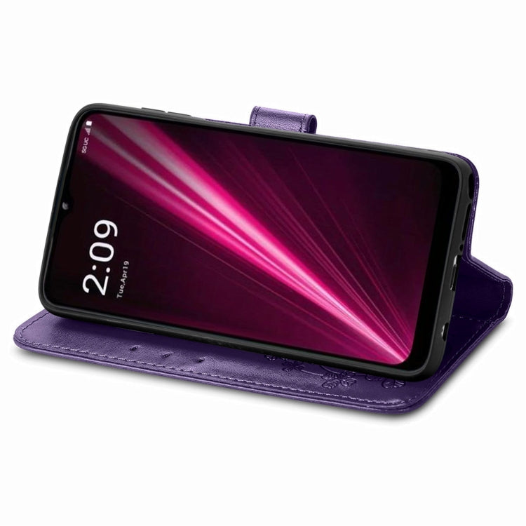 For T-Mobile REVVL 6 5G Four-leaf Clasp Embossed Buckle Leather Phone Case