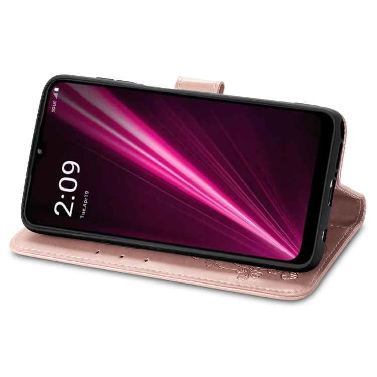 For T-Mobile Revvl 6 Pro 5G Four-leaf Clasp Embossed Buckle Leather Phone Case