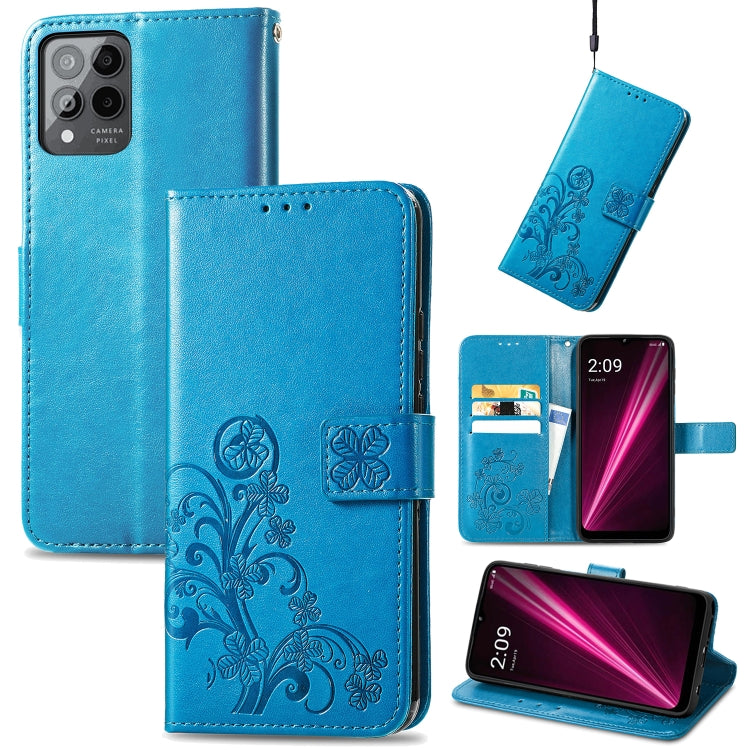 For T-Mobile Revvl 6 Pro 5G Four-leaf Clasp Embossed Buckle Leather Phone Case