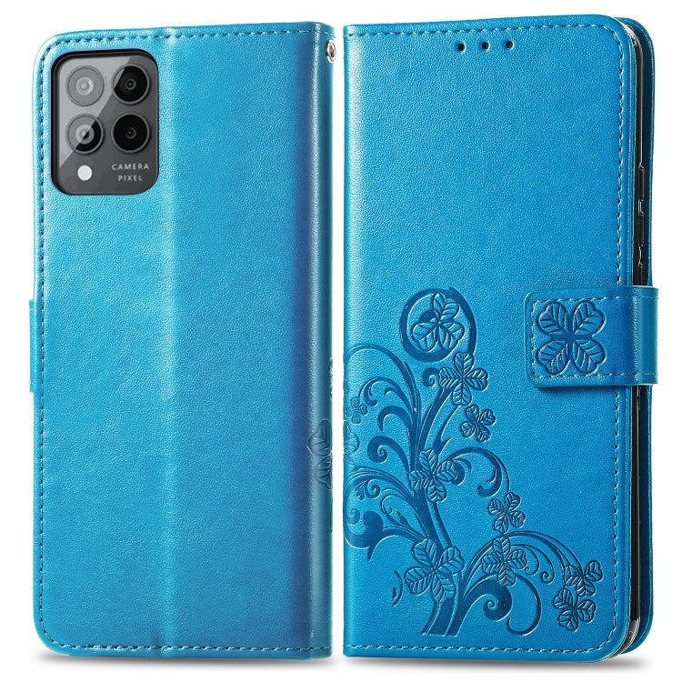 For T-Mobile Revvl 6 Pro 5G Four-leaf Clasp Embossed Buckle Leather Phone Case