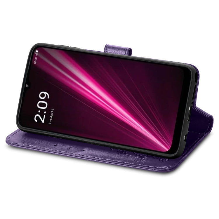 For T-Mobile Revvl 6 Pro 5G Four-leaf Clasp Embossed Buckle Leather Phone Case