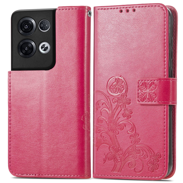 For OPPO Reno8 Pro Overseas Edition Four-leaf Clasp Embossed Buckle Leather Phone Case
