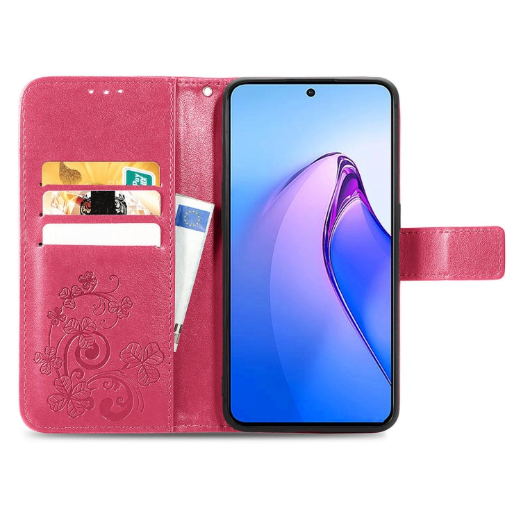 For OPPO Reno8 Pro Overseas Edition Four-leaf Clasp Embossed Buckle Leather Phone Case