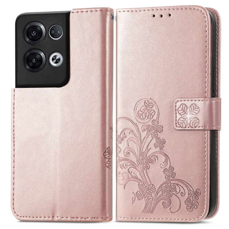 For OPPO Reno8 Pro Overseas Edition Four-leaf Clasp Embossed Buckle Leather Phone Case