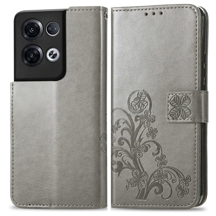 For OPPO Reno8 Pro Overseas Edition Four-leaf Clasp Embossed Buckle Leather Phone Case