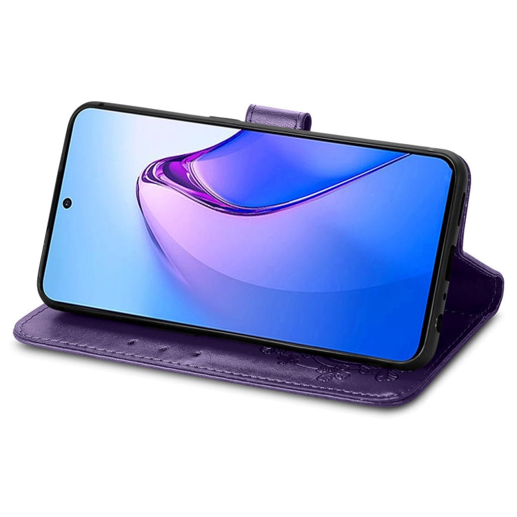 For OPPO Reno8 Pro Overseas Edition Four-leaf Clasp Embossed Buckle Leather Phone Case