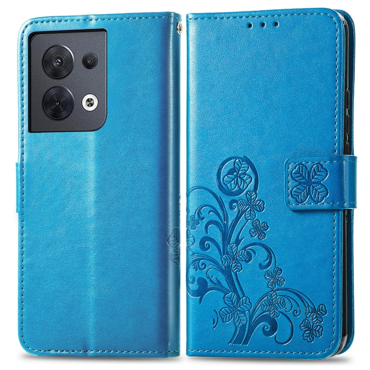 For OPPO Reno8 4G Four-leaf Clasp Embossed Buckle Leather Phone Case